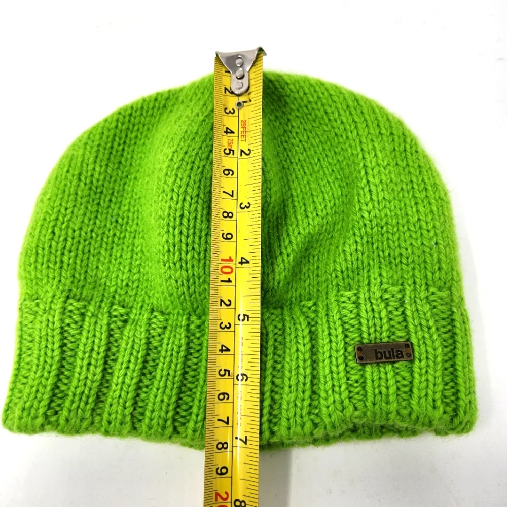 Bula Beanie Wool Knit Hat OS Bright Green